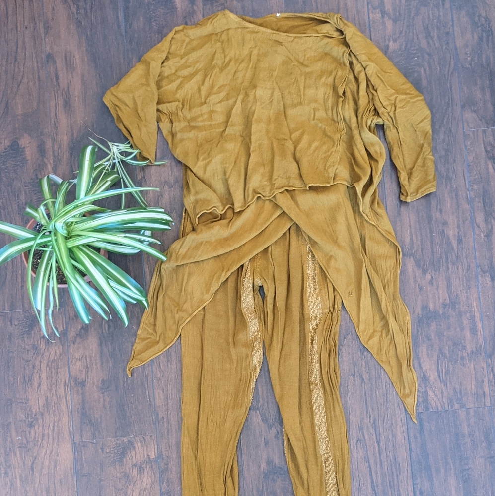 Vintage Moroccan mustard colored rayon lounge set